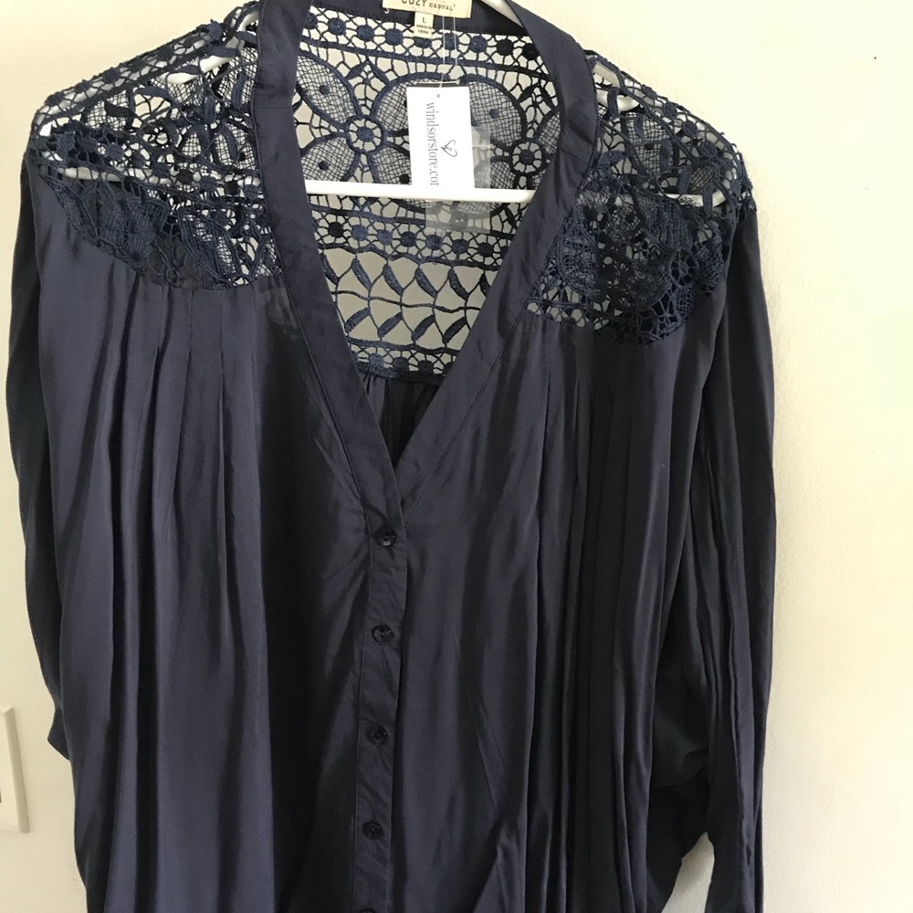 Delicate Navy Dolman Sleeve Blouse